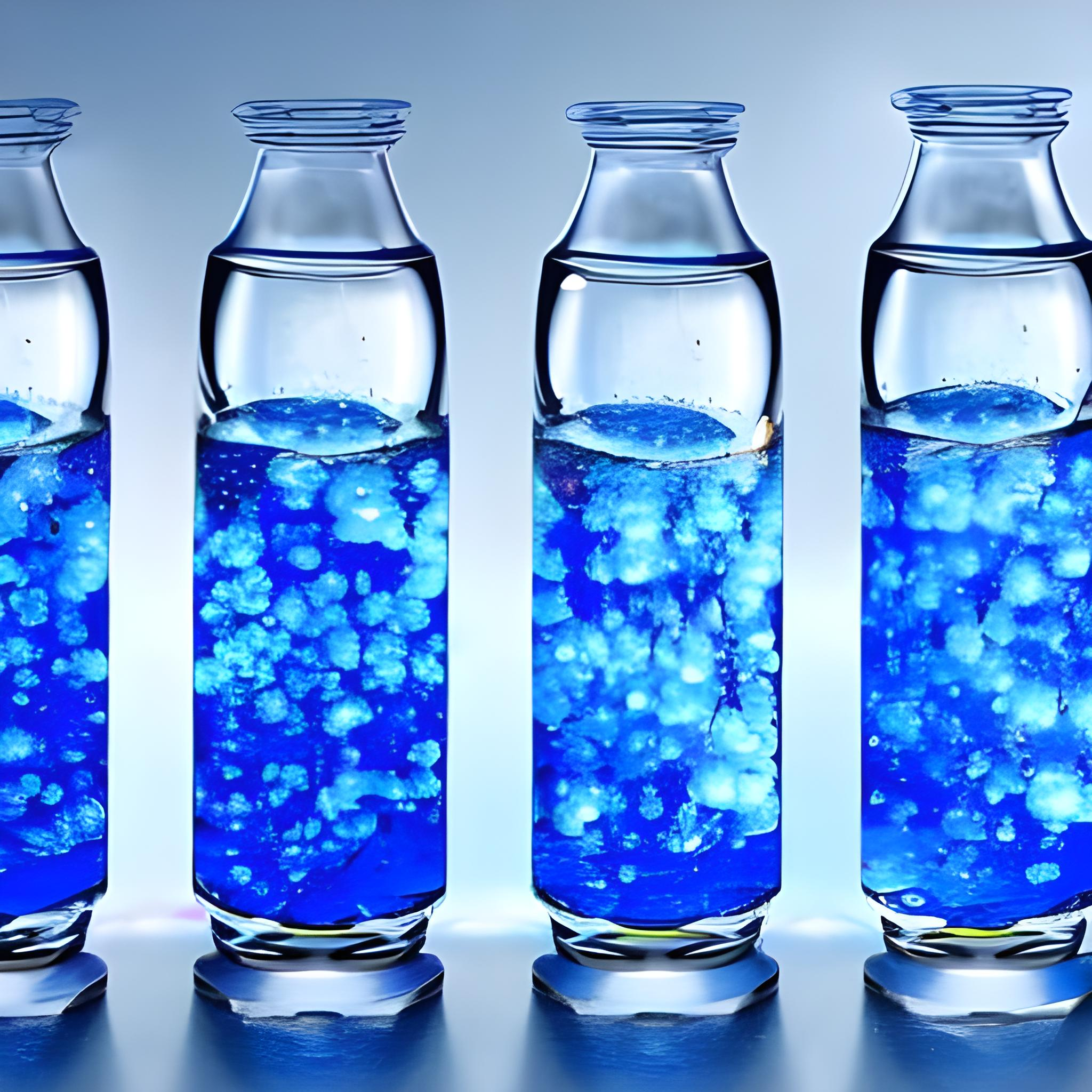 butelki z substancją, woda ozonowana